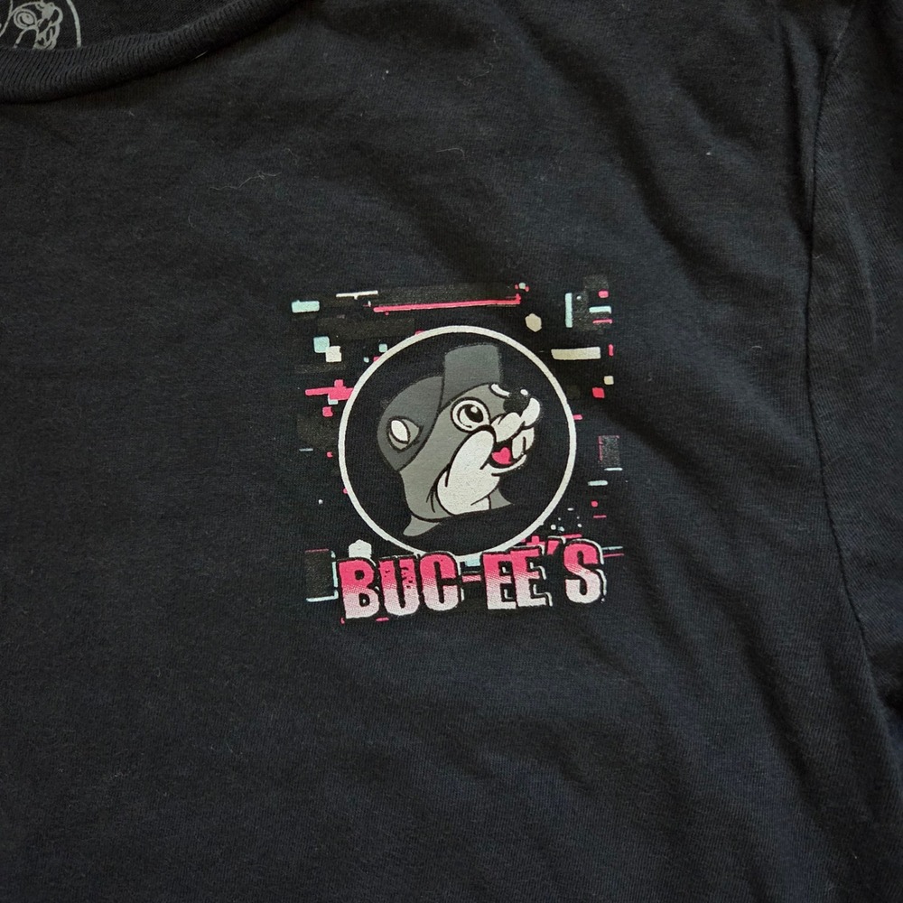 Buc-ee's Mens Long Sleeve Glitch Graphic T-Shirt Black Small Vaporwave Texas Tee - Picture 2 of 7